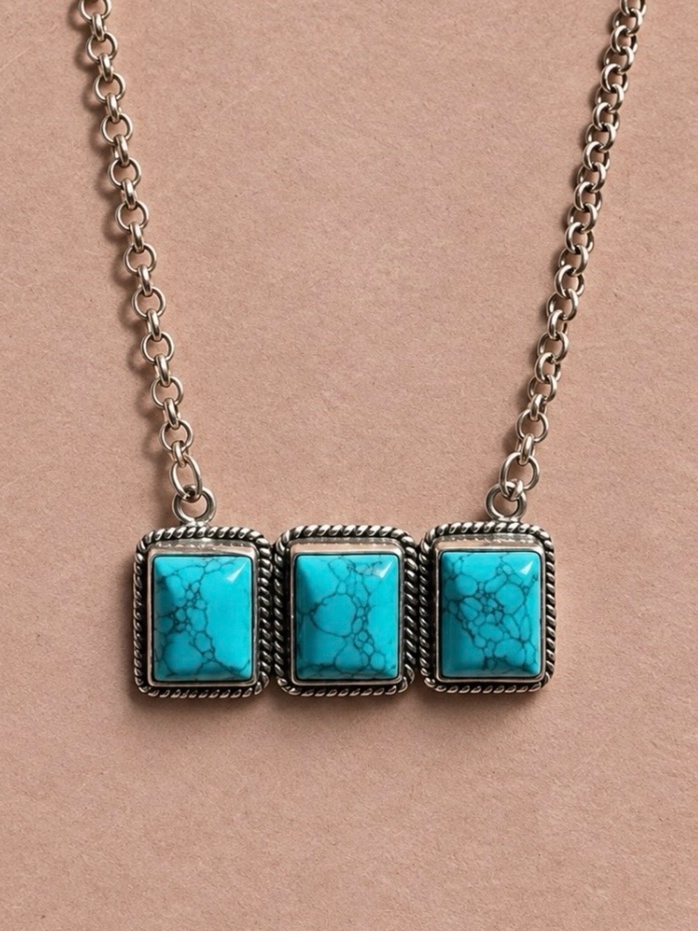 Southwestern Three Stone Turquoise Bar Sterling Silver 925 Pendants